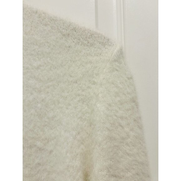 Nanette Lepore Chain Trim Eyelash Cardigan Sweater White Gold Buttons Sz Medium - Picture 11 of 12